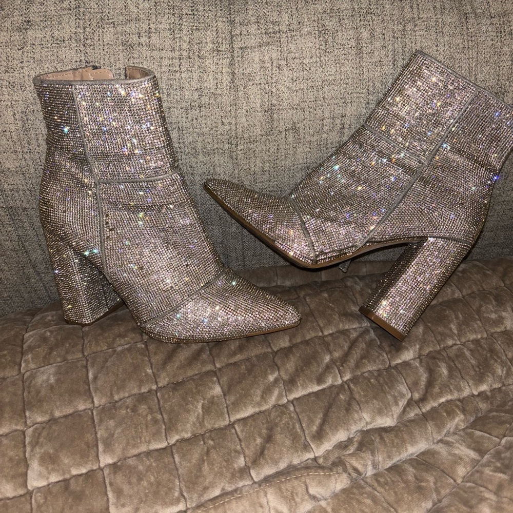 Steve Madden Rhinestone Embellished Pointed Toe Ankle Boots - Sparkling Blush
